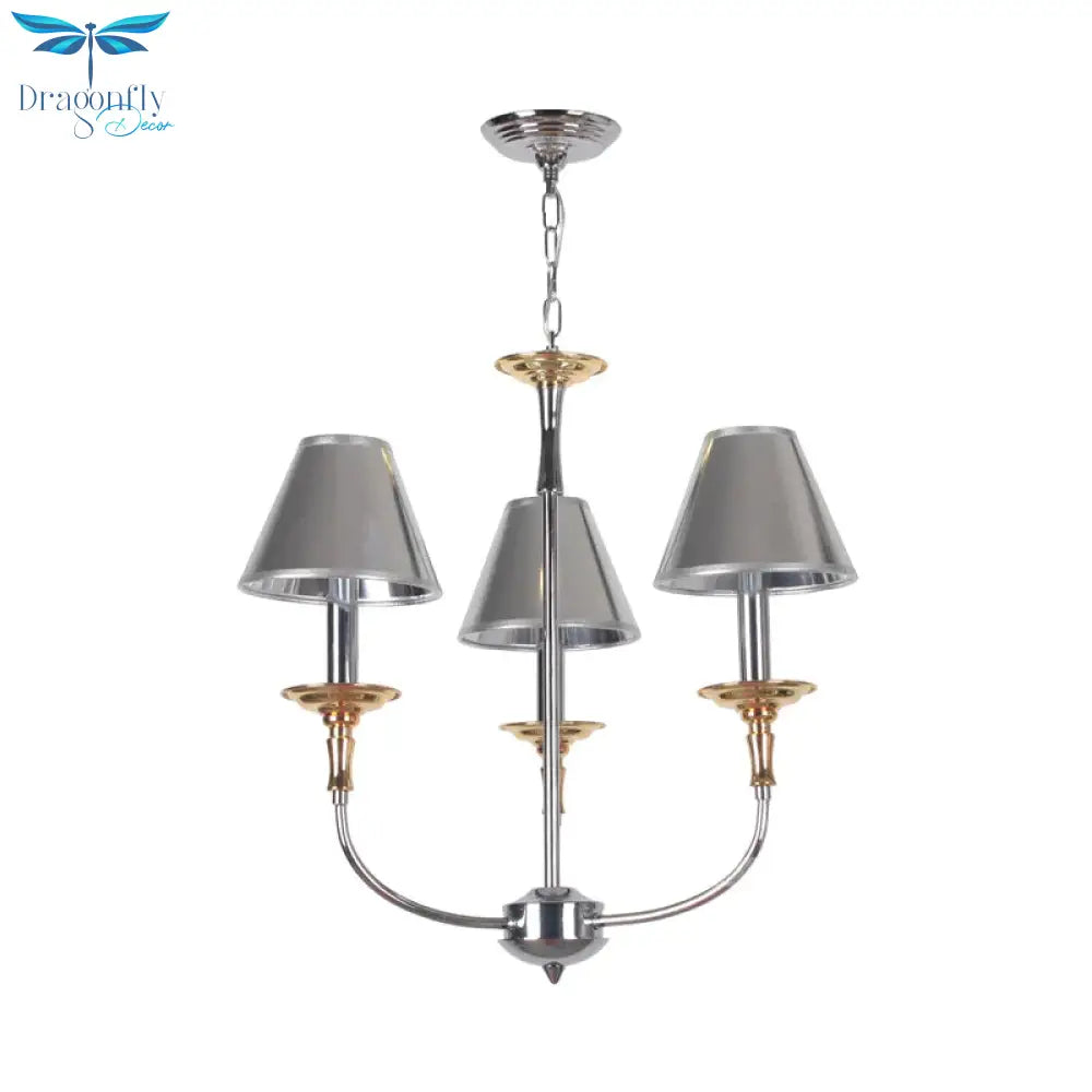 Traditional Cone Shape Chandelier 3/4/6 - Head Fabric Hanging Pendant In Black/Chrome With Swooping