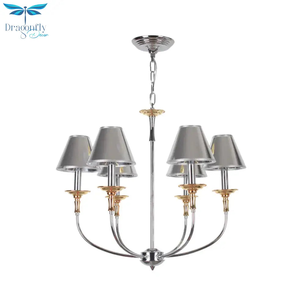 Traditional Cone Shape Chandelier 3/4/6 - Head Fabric Hanging Pendant In Black/Chrome With Swooping
