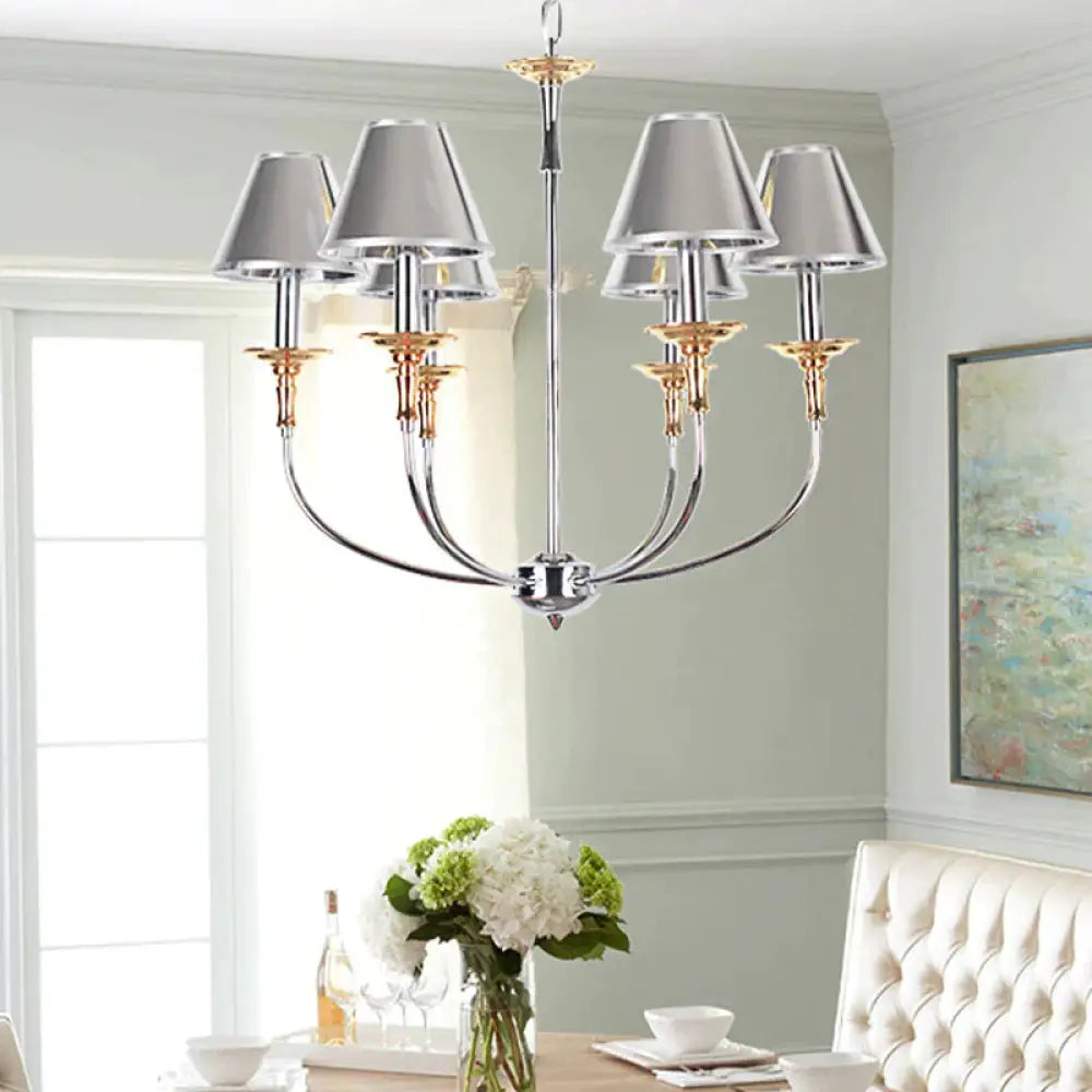 Traditional Cone Shape Chandelier 3/4/6 - Head Fabric Hanging Pendant In Black/Chrome With Swooping