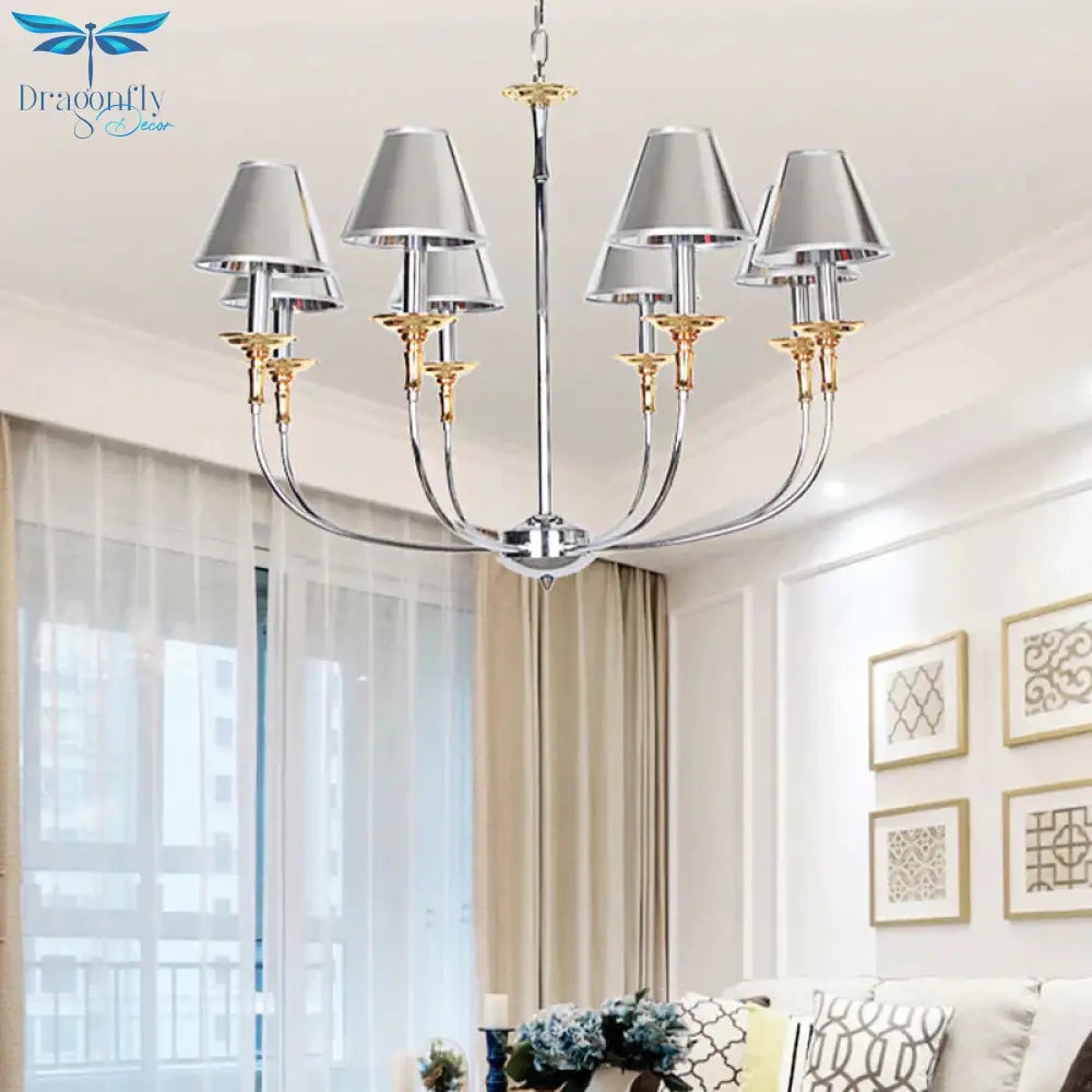 Traditional Cone Shape Chandelier 3/4/6 - Head Fabric Hanging Pendant In Black/Chrome With Swooping