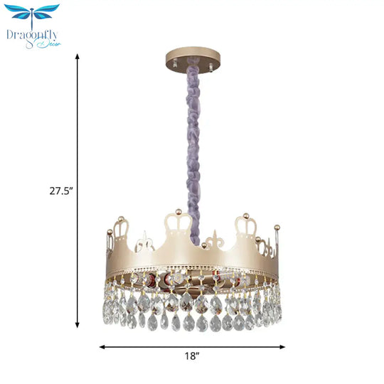 Traditional Crown Chandelier Lamp 6 Heads Clear Crystal Accents Suspension Light In Gold