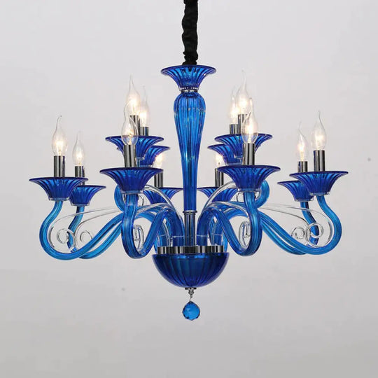 Traditional Curved Arm Pendant Chandelier 6/8/10 Heads White/Black/Blue Glass Ceiling Hanging Light
