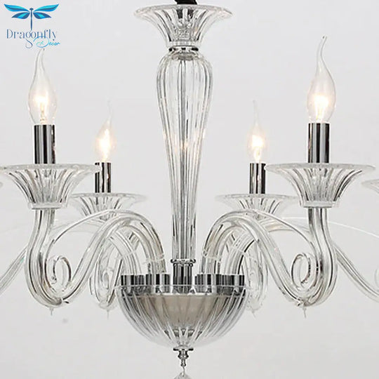Traditional Curved Arm Pendant Chandelier 6/8/10 Heads White/Black/Blue Glass Ceiling Hanging Light