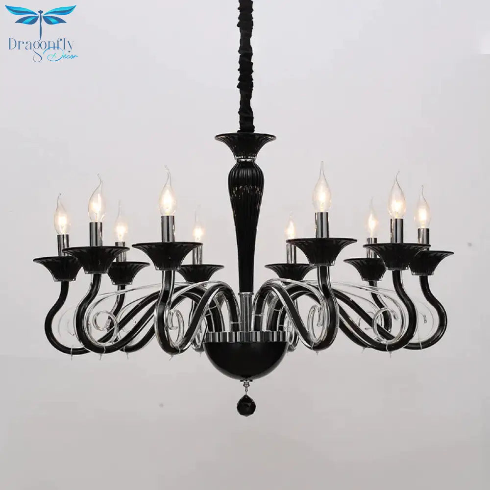 Traditional Curved Arm Pendant Chandelier 6/8/10 Heads White/Black/Blue Glass Ceiling Hanging Light