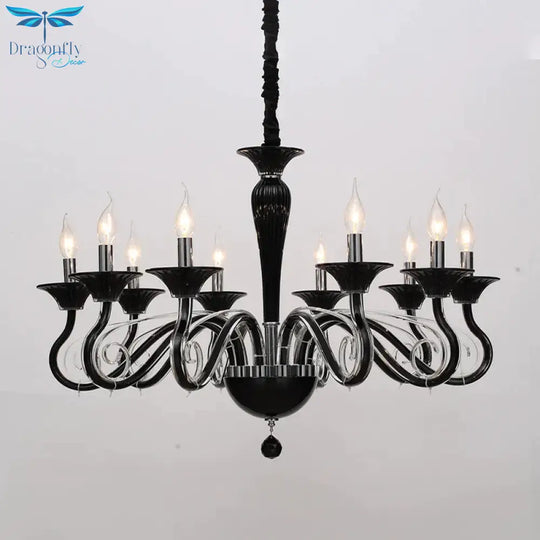 Traditional Curved Arm Pendant Chandelier 6/8/10 Heads White/Black/Blue Glass Ceiling Hanging Light
