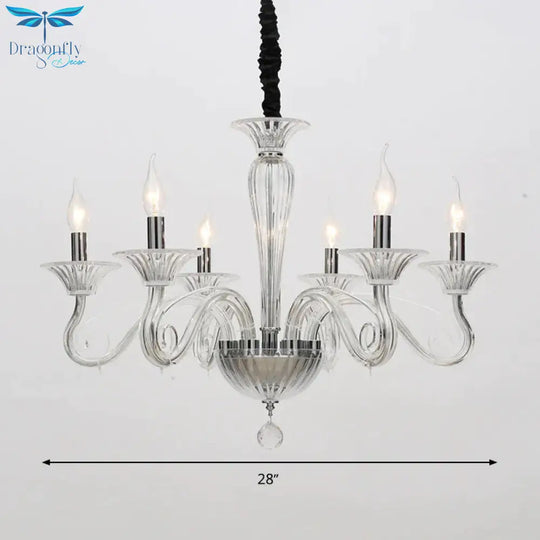 Traditional Curved Arm Pendant Chandelier 6/8/10 Heads White/Black/Blue Glass Ceiling Hanging Light