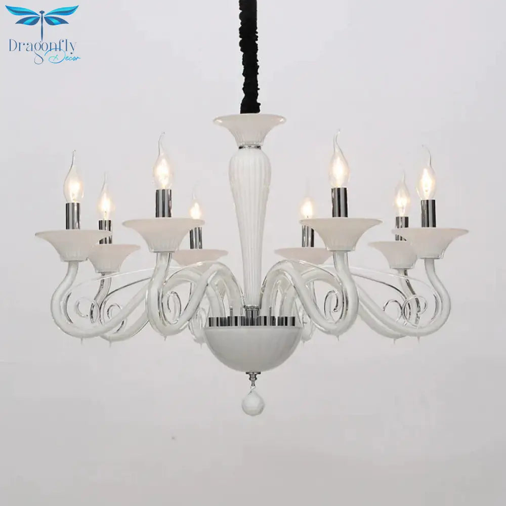 Traditional Curved Arm Pendant Chandelier 6/8/10 Heads White/Black/Blue Glass Ceiling Hanging Light