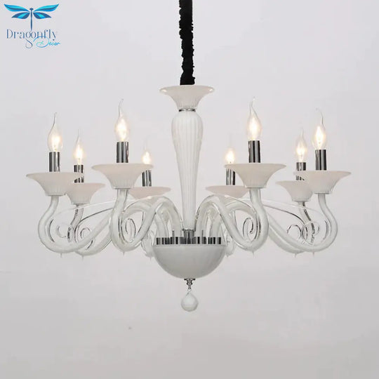 Traditional Curved Arm Pendant Chandelier 6/8/10 Heads White/Black/Blue Glass Ceiling Hanging Light