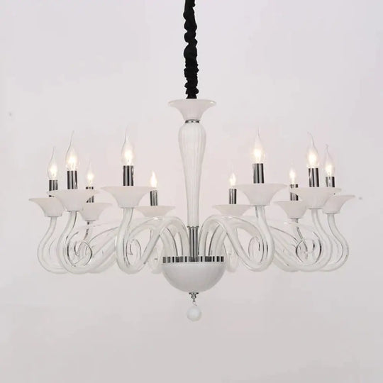Traditional Curved Arm Pendant Chandelier 6/8/10 Heads White/Black/Blue Glass Ceiling Hanging Light