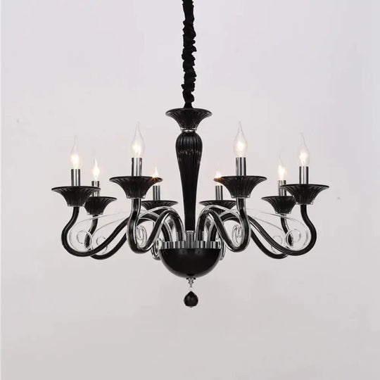 Traditional Curved Arm Pendant Chandelier 6/8/10 Heads White/Black/Blue Glass Ceiling Hanging Light