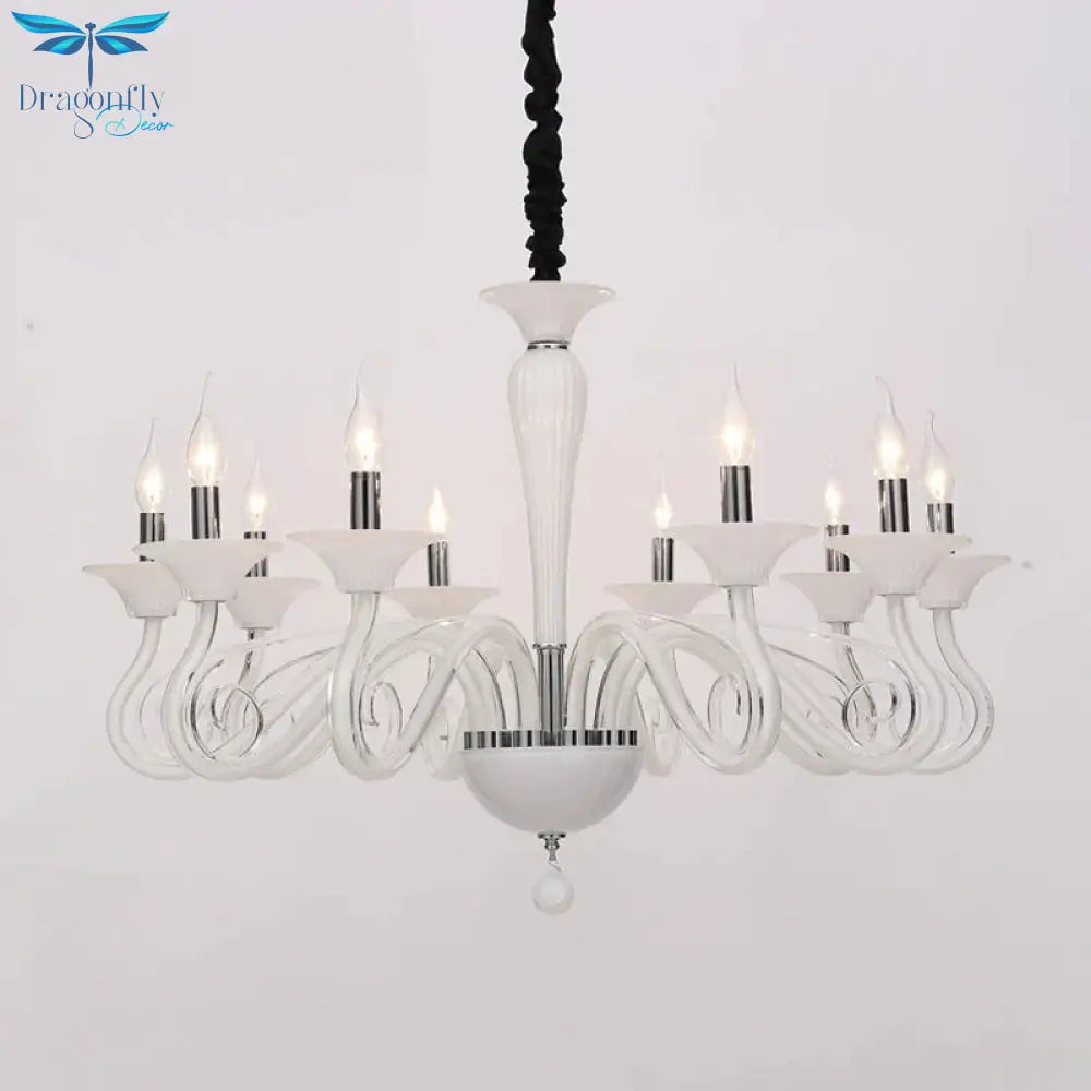 Traditional Curved Arm Pendant Chandelier 6/8/10 Heads White/Black/Blue Glass Ceiling Hanging Light