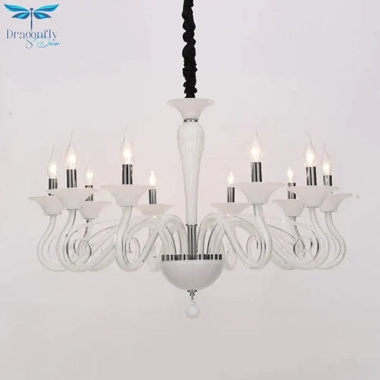 Traditional Curved Arm Pendant Chandelier 6/8/10 Heads White/Black/Blue Glass Ceiling Hanging Light