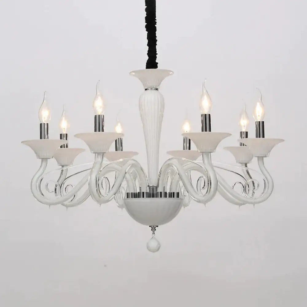 Traditional Curved Arm Pendant Chandelier 6/8/10 Heads White/Black/Blue Glass Ceiling Hanging Light