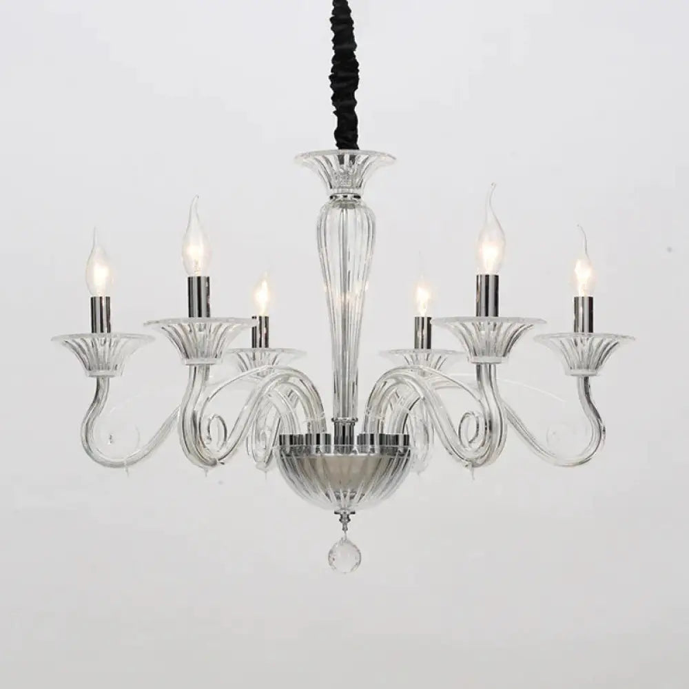Traditional Curved Arm Pendant Chandelier 6/8/10 Heads White/Black/Blue Glass Ceiling Hanging Light
