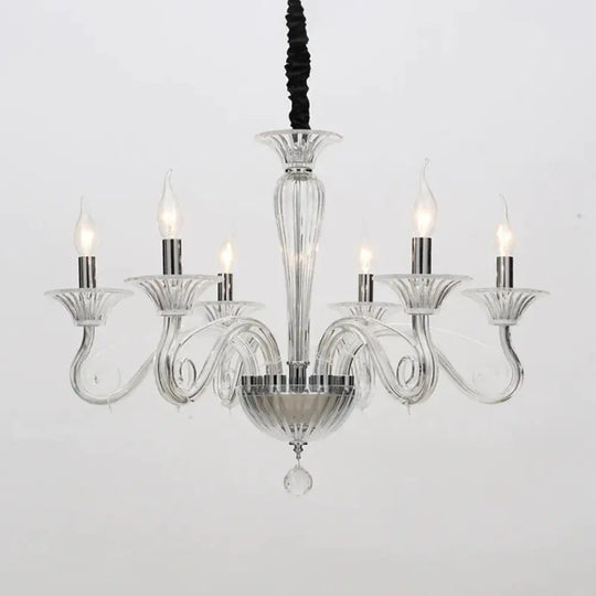 Traditional Curved Arm Pendant Chandelier 6/8/10 Heads White/Black/Blue Glass Ceiling Hanging Light