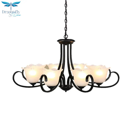 Traditional Frosted Glass Bedroom Chandelier Pendant 4/6/8 Light In Black