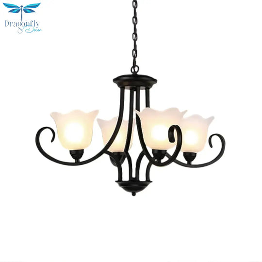 Traditional Frosted Glass Bedroom Chandelier Pendant 4/6/8 Light In Black