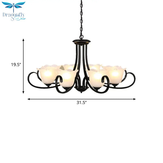 Traditional Frosted Glass Bedroom Chandelier Pendant 4/6/8 Light In Black