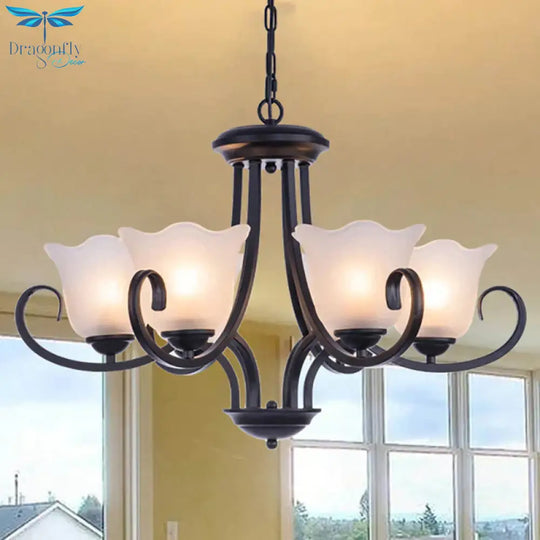 Traditional Frosted Glass Bedroom Chandelier Pendant 4/6/8 Light In Black