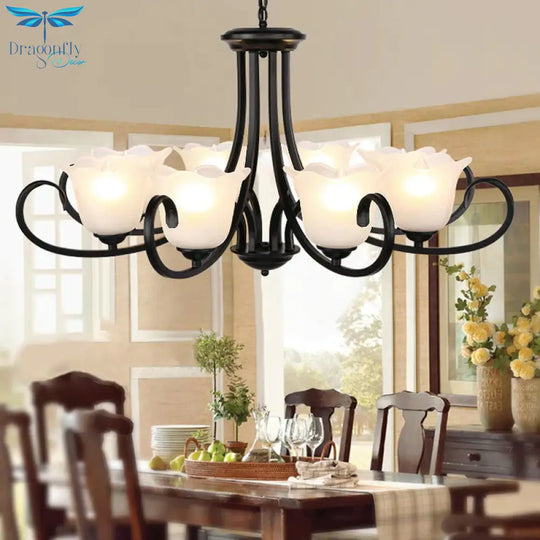 Traditional Frosted Glass Bedroom Chandelier Pendant 4/6/8 Light In Black