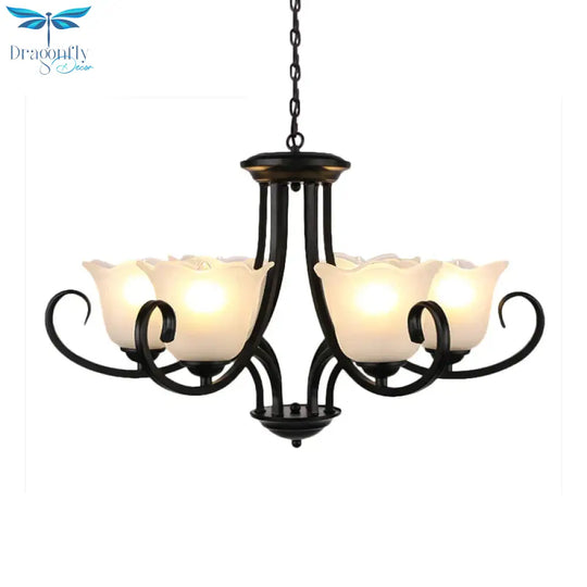 Traditional Frosted Glass Bedroom Chandelier Pendant 4/6/8 Light In Black