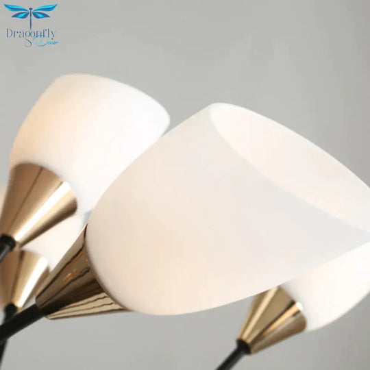 Traditional Oval Frosted 12 Lights Ceiling Light Glass Hanging Chandelier In Black For Living Room