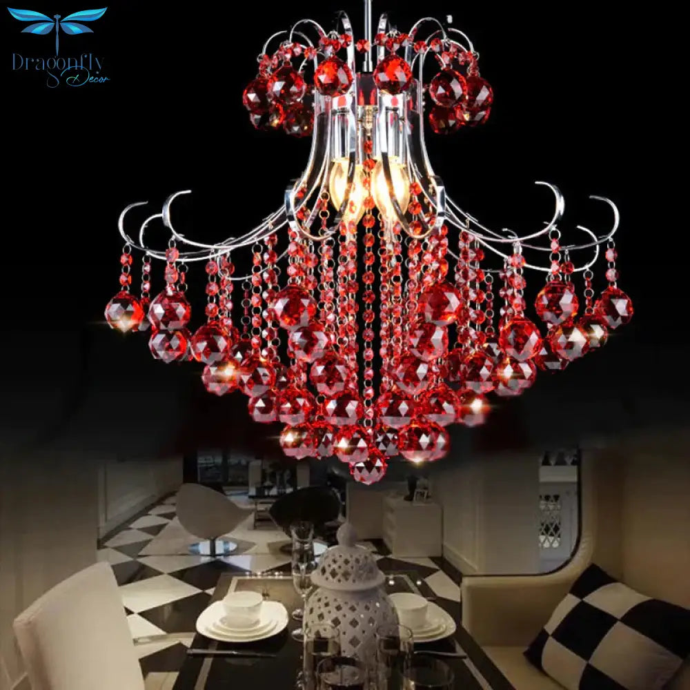 Traditional Raindrop 3 Bulb Purple/Red Faceted Crystal Ball Down Lighting In Chrome