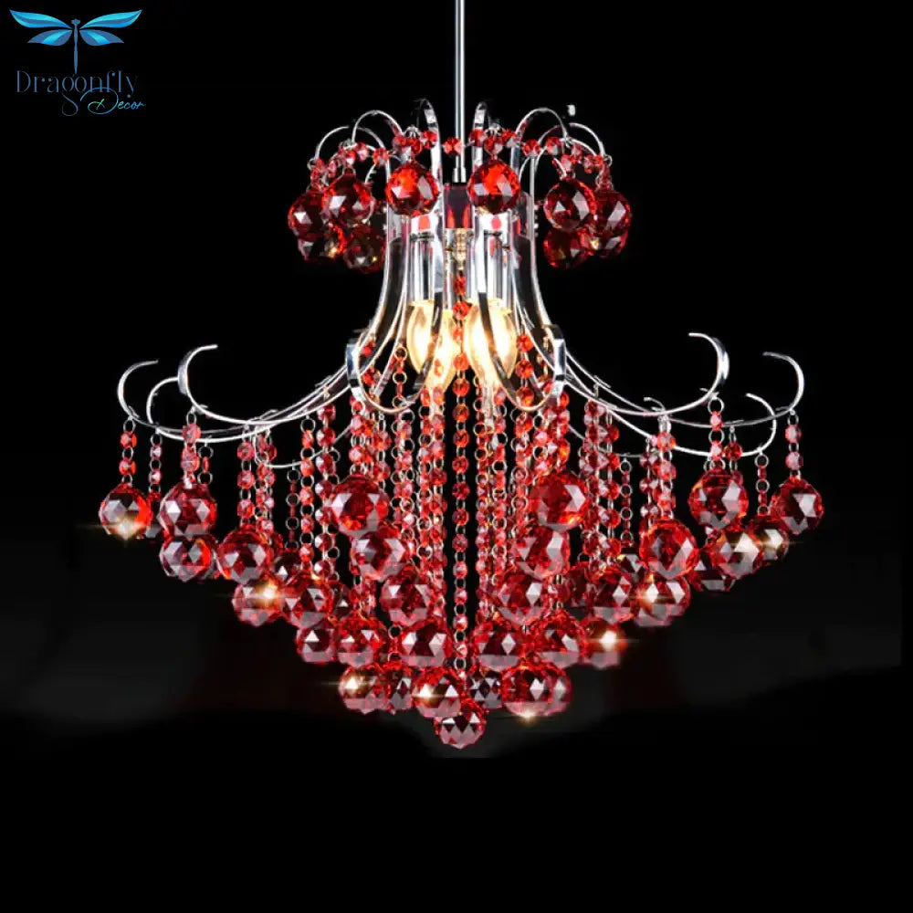 Traditional Raindrop 3 Bulb Purple/Red Faceted Crystal Ball Down Lighting In Chrome