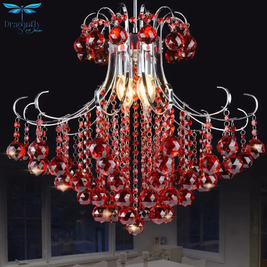 Traditional Raindrop 3 Bulb Purple/Red Faceted Crystal Ball Down Lighting In Chrome