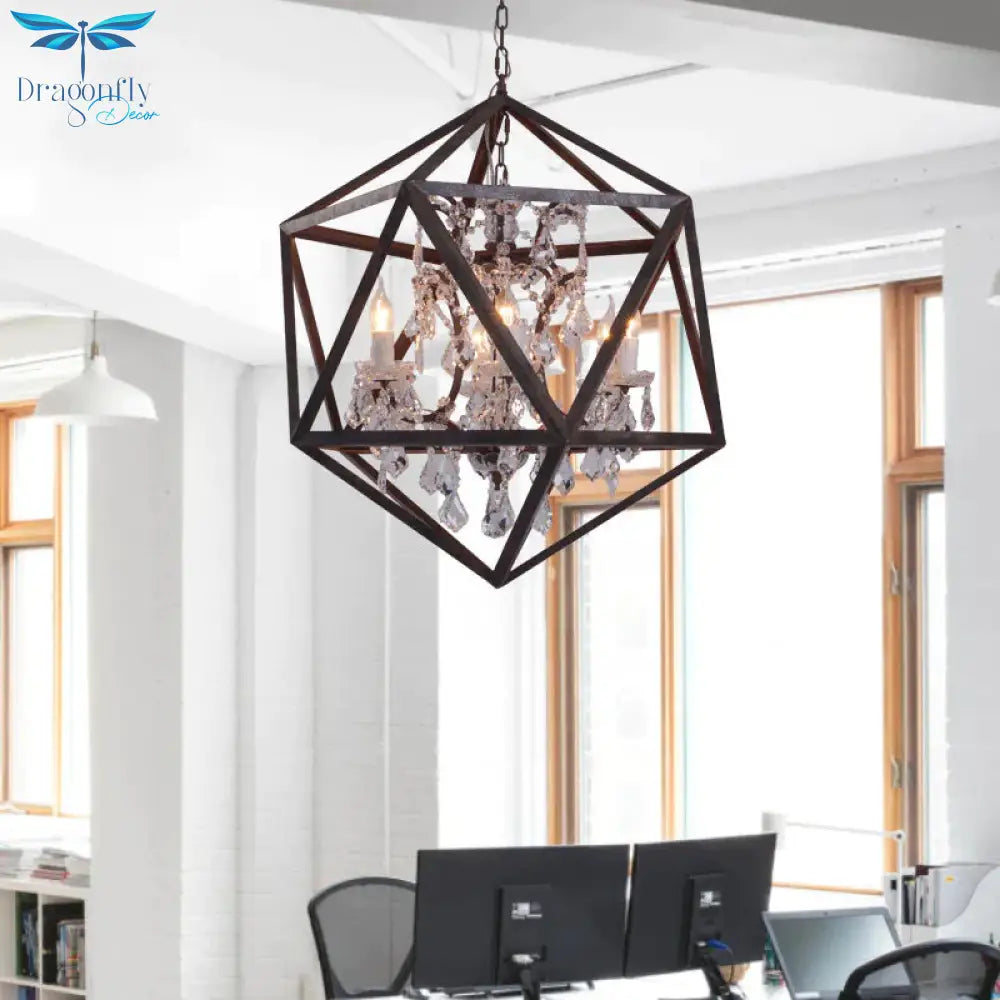 Traditional Rust Metal Hanging Ceiling Fixture With Clear Crystal Drop