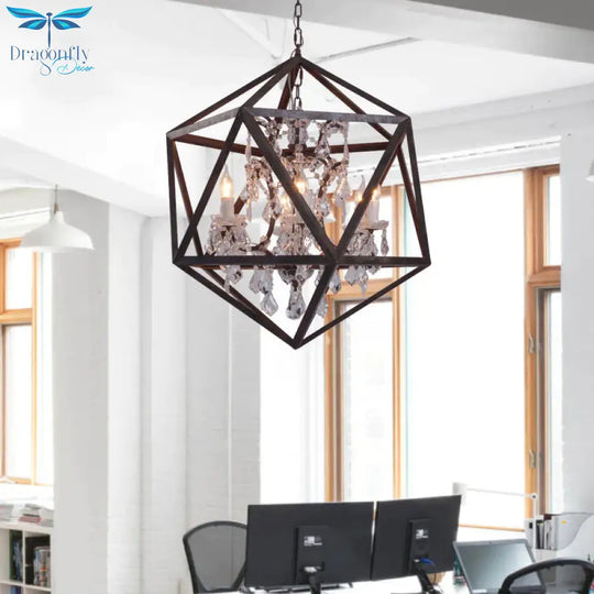 Traditional Rust Metal Hanging Ceiling Fixture With Clear Crystal Drop