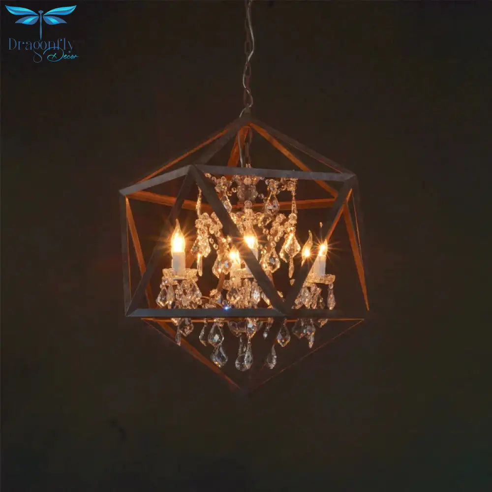 Traditional Rust Metal Hanging Ceiling Fixture With Clear Crystal Drop