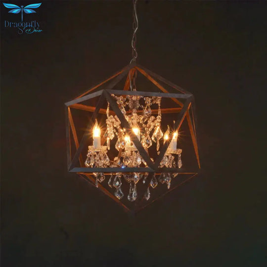 Traditional Rust Metal Hanging Ceiling Fixture With Clear Crystal Drop