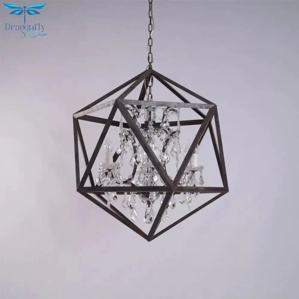Traditional Rust Metal Hanging Ceiling Fixture With Clear Crystal Drop
