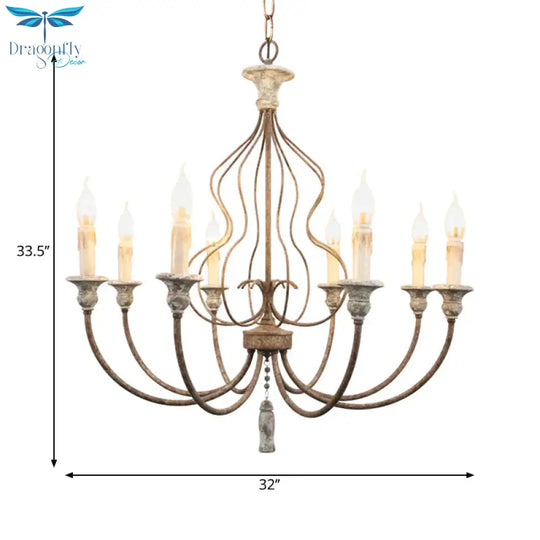 Traditional Sputnik Hanging Chandelier Metal 8 Bulbs Suspension Light In Rust For Bedroom