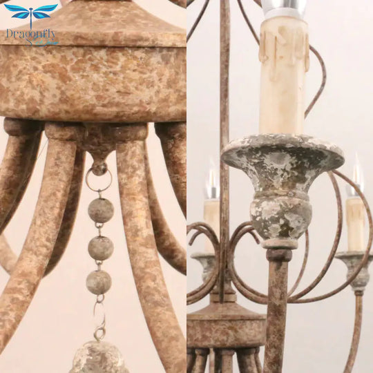 Traditional Sputnik Hanging Chandelier Metal 8 Bulbs Suspension Light In Rust For Bedroom