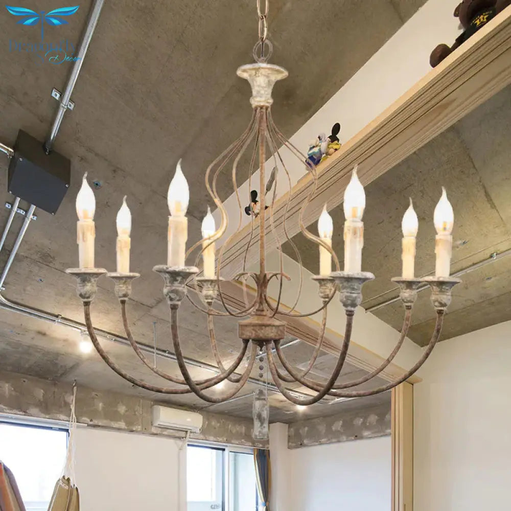 Traditional Sputnik Hanging Chandelier Metal 8 Bulbs Suspension Light In Rust For Bedroom