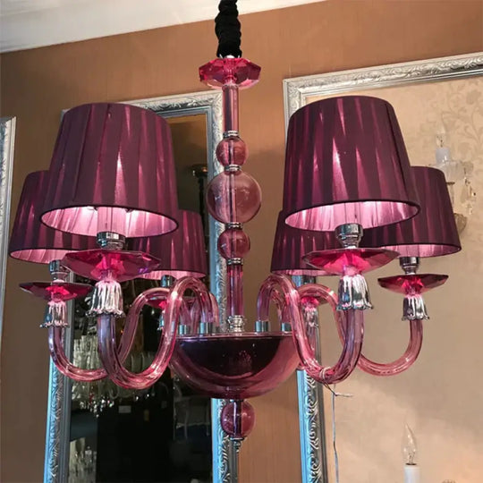 Traditional Starburst Pendant Chandelier 6/8/10 Bulbs Purple Glass Suspension Hanging Lamp With