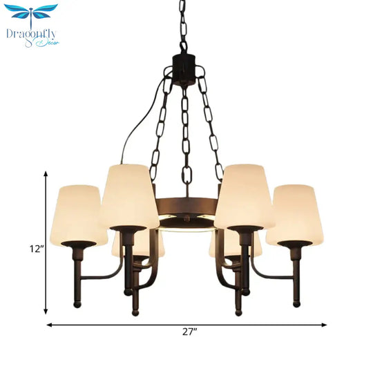 Traditional Tapered Chandelier Pendant Light 6 Heads Clear/Cream Glass Hanging Lamp In Rust For