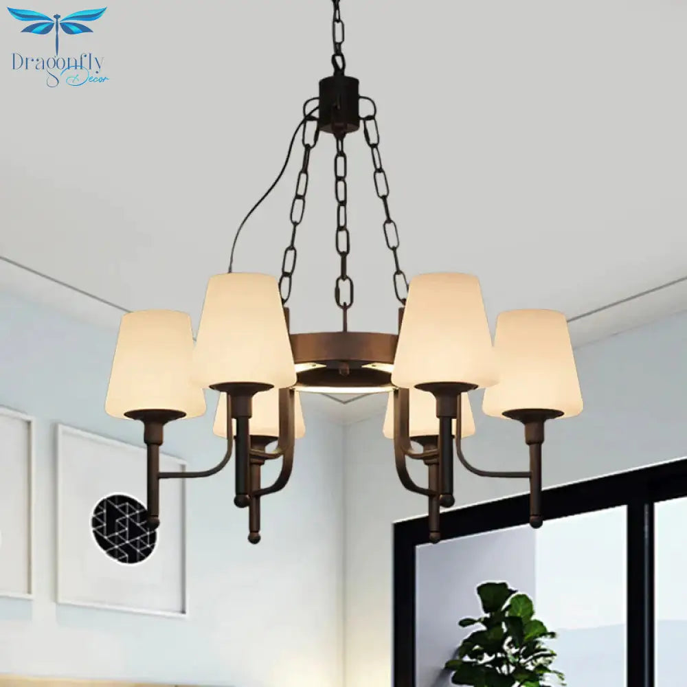 Traditional Tapered Chandelier Pendant Light 6 Heads Clear/Cream Glass Hanging Lamp In Rust For