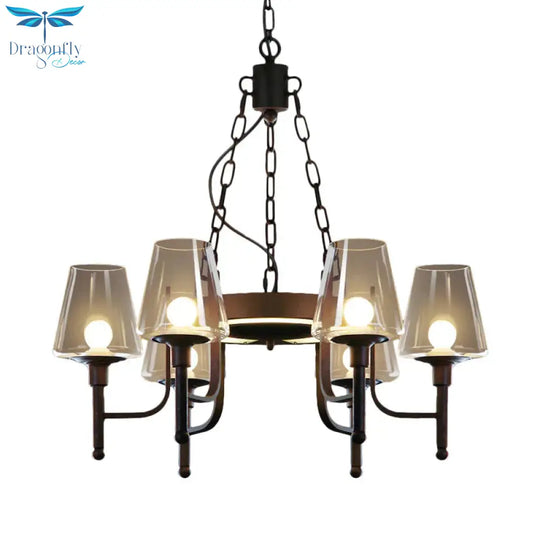Traditional Tapered Chandelier Pendant Light 6 Heads Clear/Cream Glass Hanging Lamp In Rust For