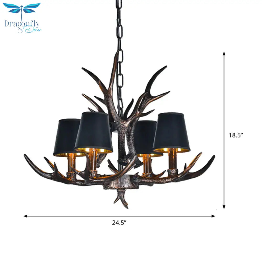 Traditional Tapered Shaped Hanging Lamp 4/6/10 Bulbs Resin Chandelier Light Fixture In Black For
