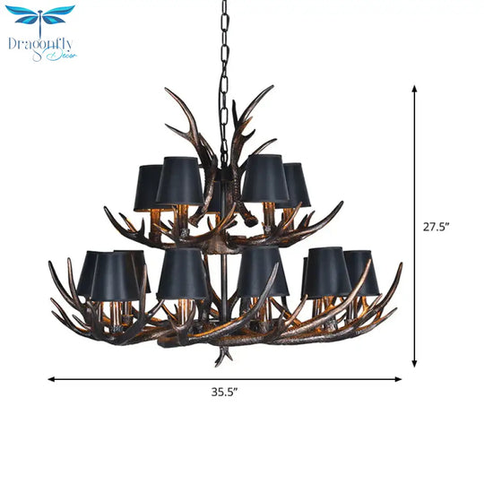 Traditional Tapered Shaped Hanging Lamp 4/6/10 Bulbs Resin Chandelier Light Fixture In Black For