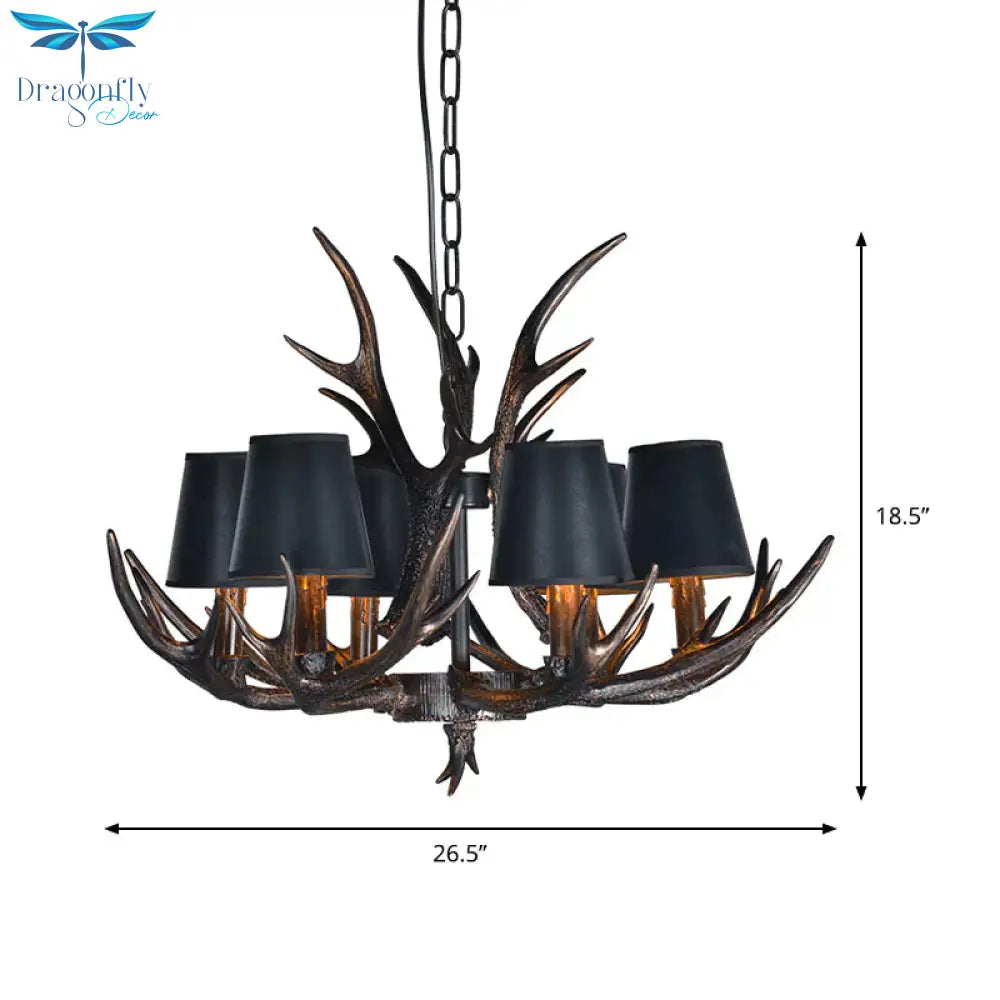 Traditional Tapered Shaped Hanging Lamp 4/6/10 Bulbs Resin Chandelier Light Fixture In Black For