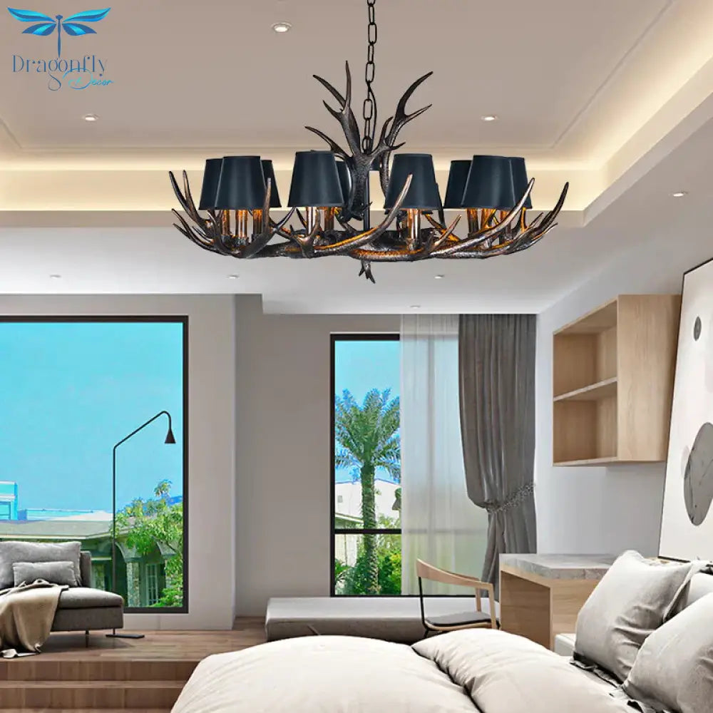 Traditional Tapered Shaped Hanging Lamp 4/6/10 Bulbs Resin Chandelier Light Fixture In Black For