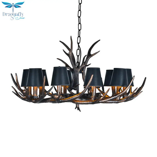 Traditional Tapered Shaped Hanging Lamp 4/6/10 Bulbs Resin Chandelier Light Fixture In Black For