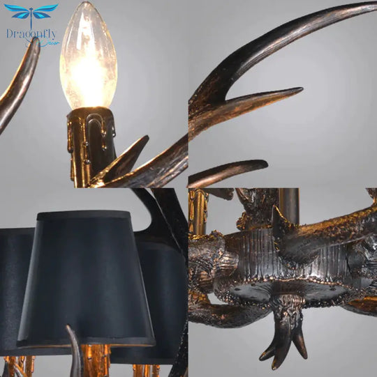 Traditional Tapered Shaped Hanging Lamp 4/6/10 Bulbs Resin Chandelier Light Fixture In Black For