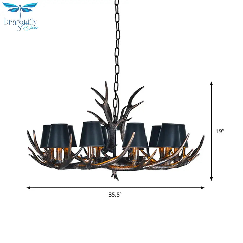Traditional Tapered Shaped Hanging Lamp 4/6/10 Bulbs Resin Chandelier Light Fixture In Black For