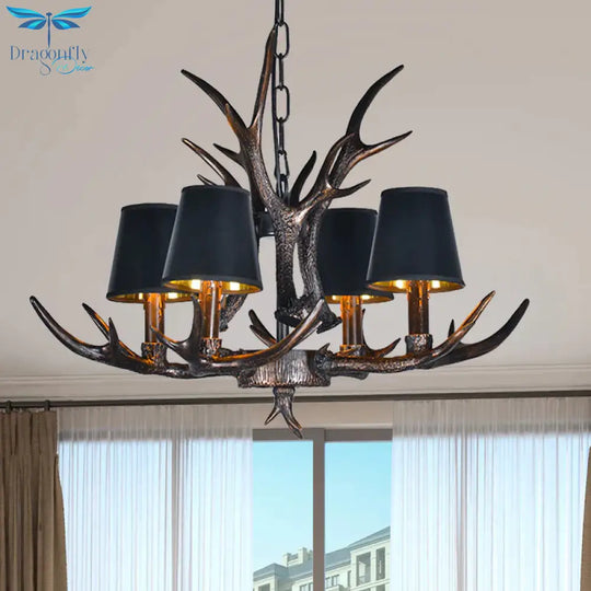Traditional Tapered Shaped Hanging Lamp 4/6/10 Bulbs Resin Chandelier Light Fixture In Black For