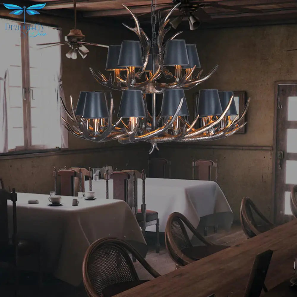 Traditional Tapered Shaped Hanging Lamp 4/6/10 Bulbs Resin Chandelier Light Fixture In Black For